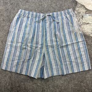 Vintage 90s Shorts Women Extra Large Blue Striped Pull On Pockets Deadstock